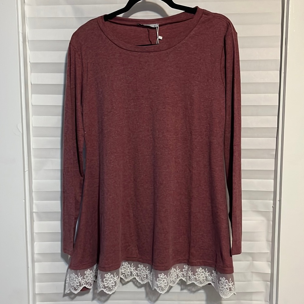 WEKILI Women's Tops Long Sleeve Lace Scoop Neck A-line Tunic Blouse